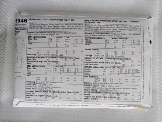 Simplicity 1946 Learn To Sew Family robes with Dog Bed