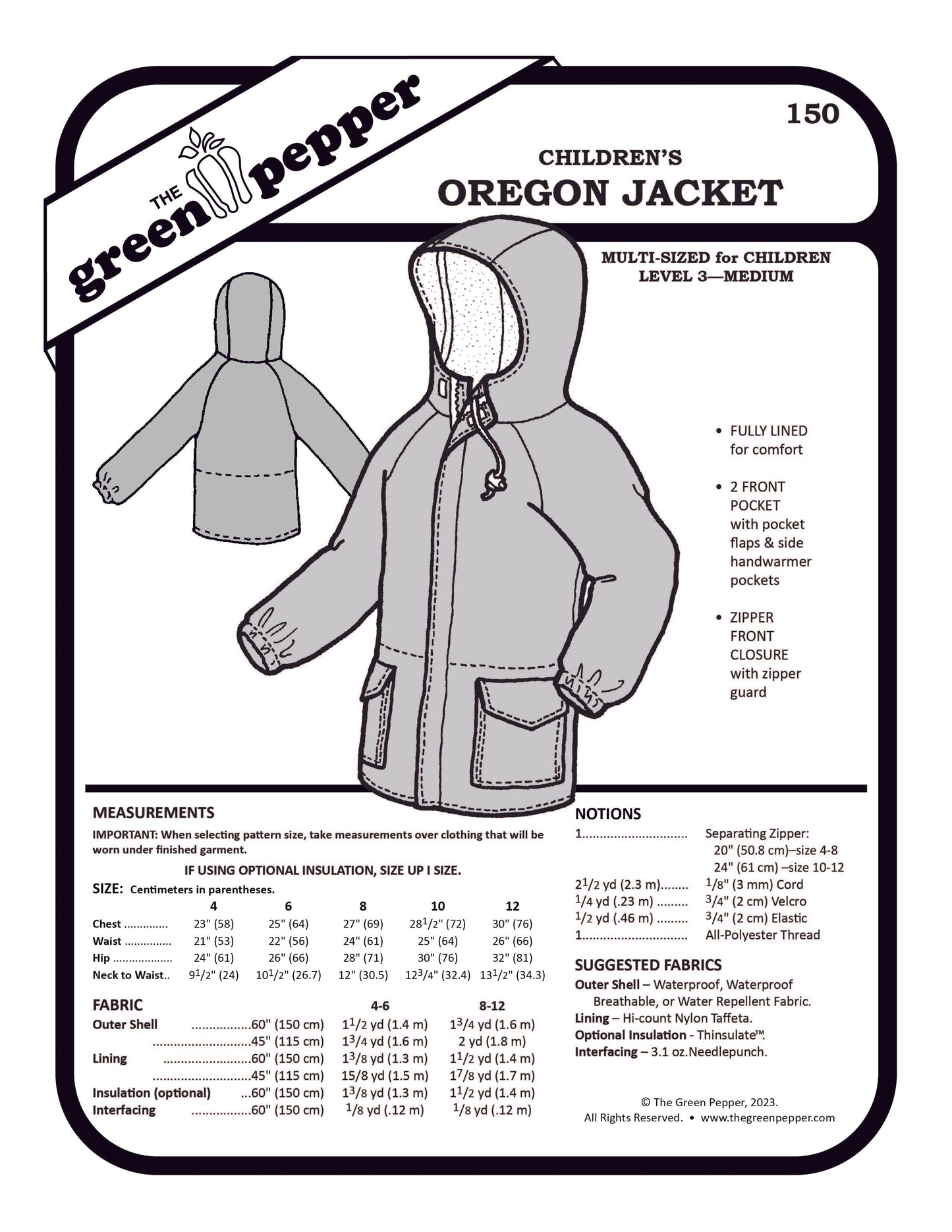 image of the cover for the Children's Oregon Jacket pattern cover.