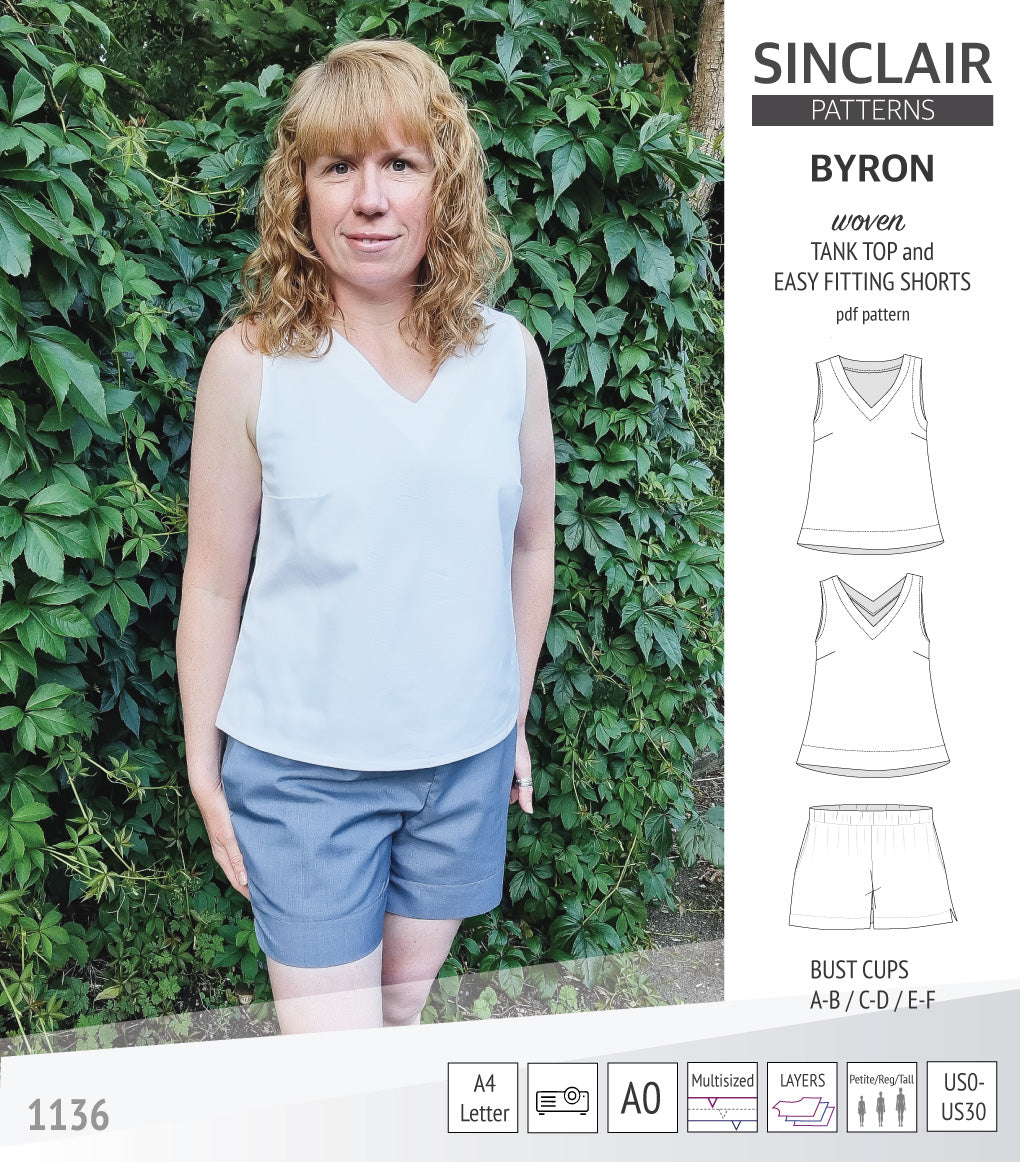 Byron v-neck tank top and easy fitting shorts set for woven fabrics (PDF)