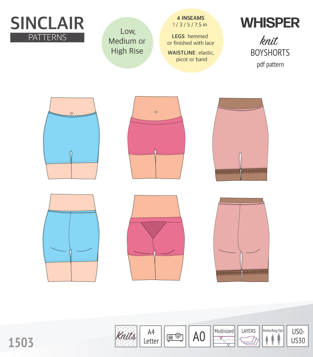 Whisper no front seam boyshorts with various inseams (PDF)