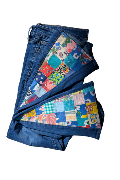 Patchwork Flare Gap Girlfriend Jeans