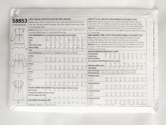 S8853 HH Size 3-6 kids dress pattern