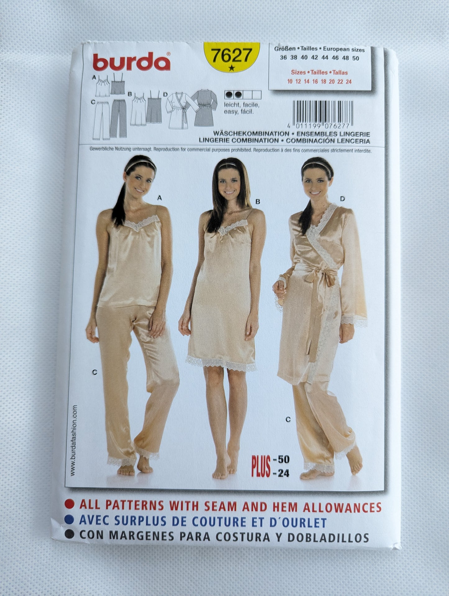 Burda 7627 Silky Sleepwear Pattern