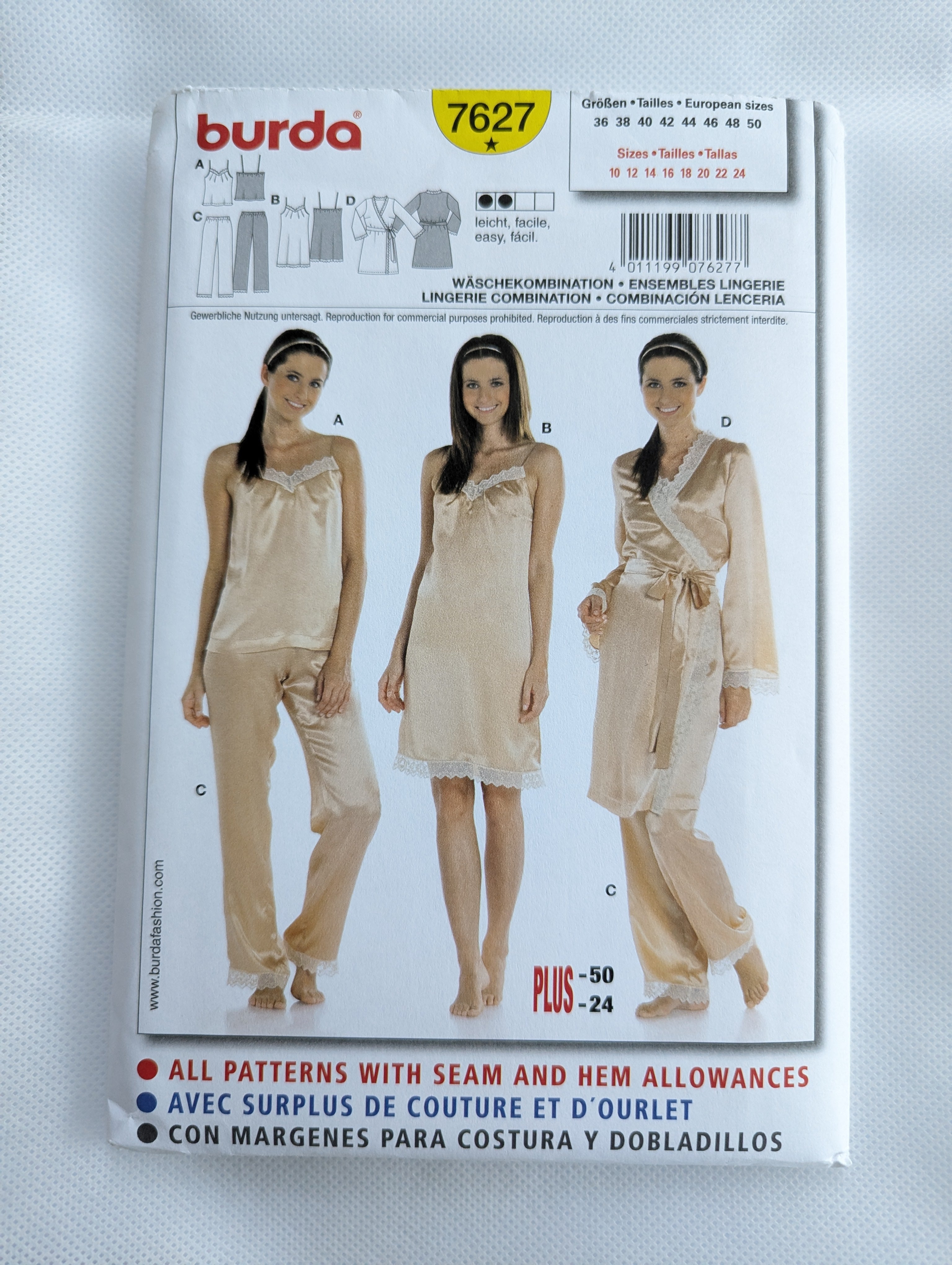 Burda 7627 Silky Sleepwear Pattern