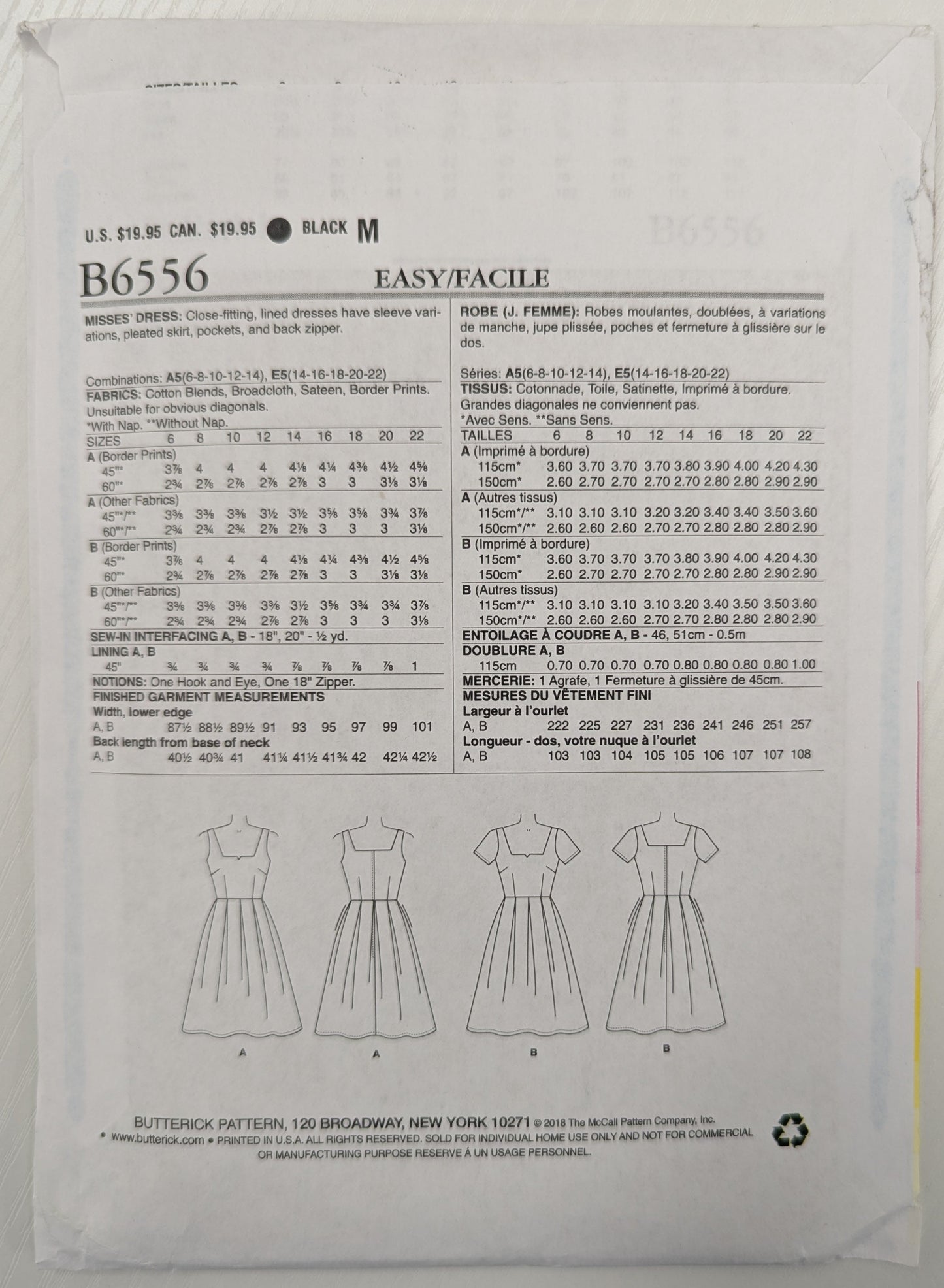 Pattern paper with text and dress diagrams on a white background