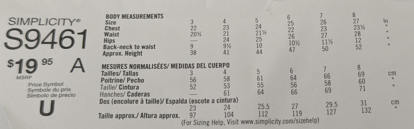 S9461 Kids Coat Sewing pattern