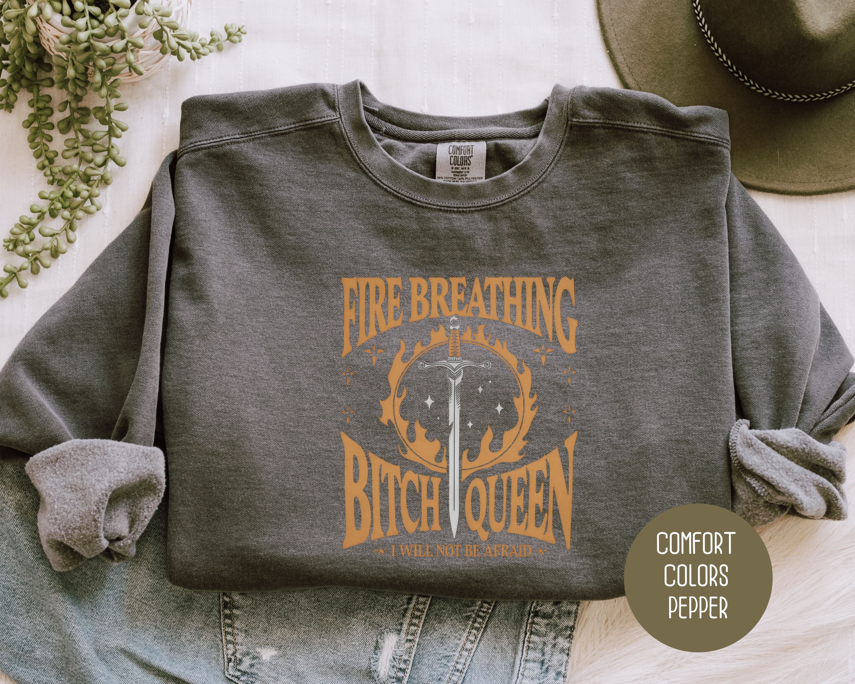 Fire Breathing Bitch Queen Comfort Colors Sweatshirt-3