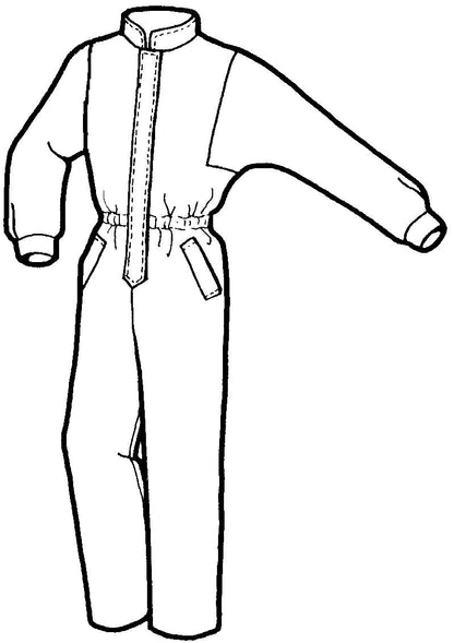 pen and ink drawing of a mens' jumpsuit