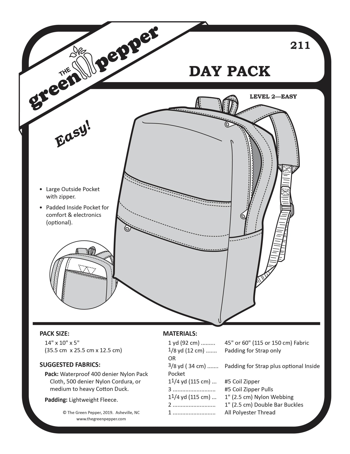 image of the cover of the sewing pattern for 211 Day Pack