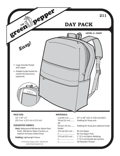 image of the cover of the sewing pattern for 211 Day Pack