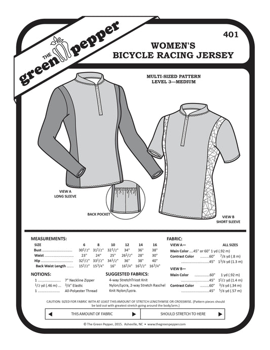image of cover for 401 Womens' Bicycle Racing Jersey sewing pattern.