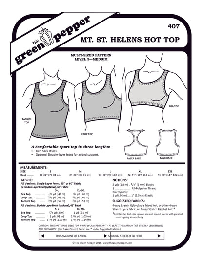 Cover for sewing pattern 407 Mt. St. Helens Hot Top