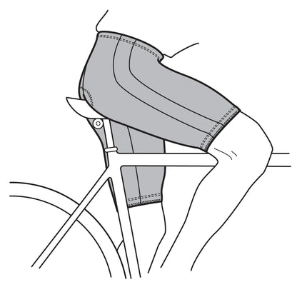 Illustration of a bicycle with rider wearing bike shorts.
