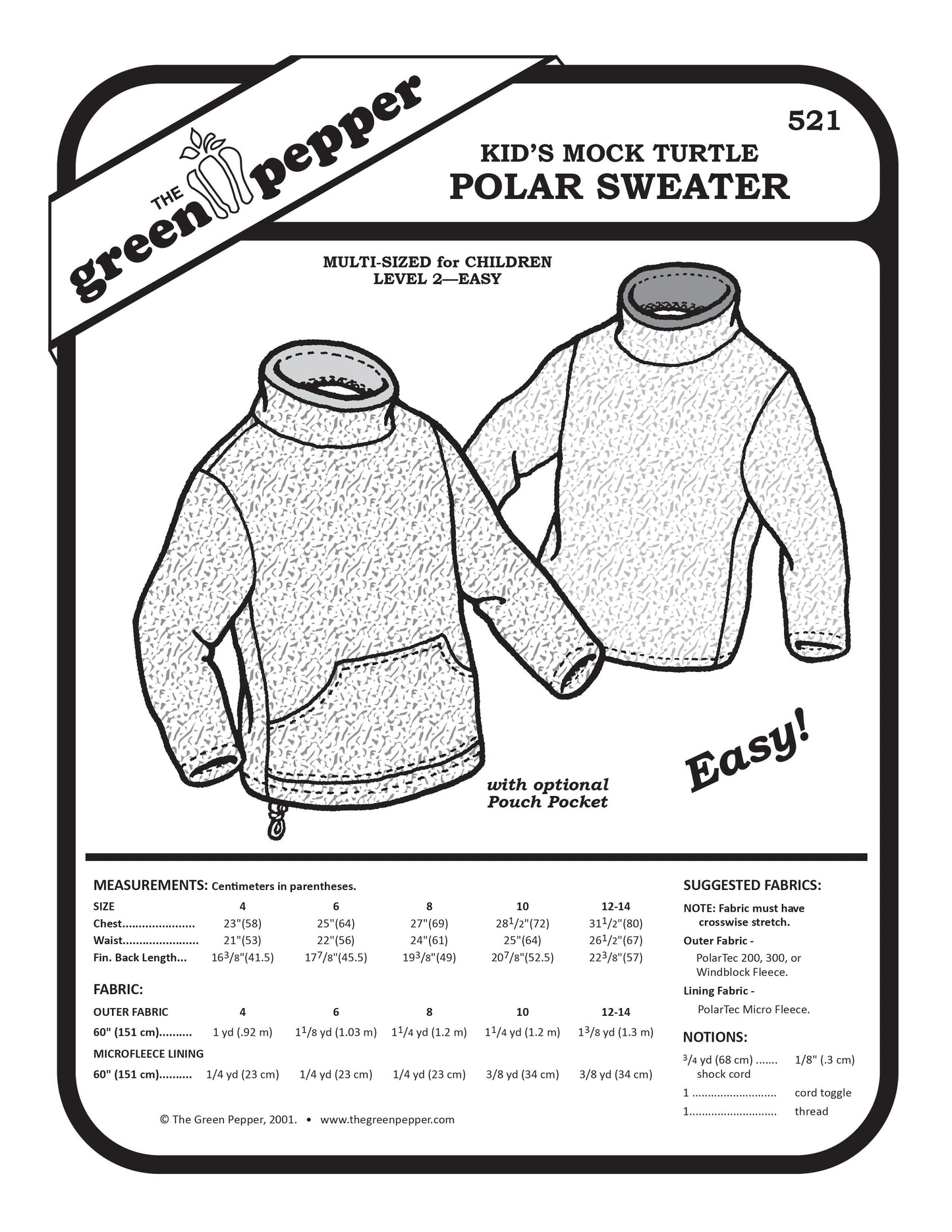 Cover of 'Kid's Mock Turtle Polar Sweater' with illustrations and text on a white background