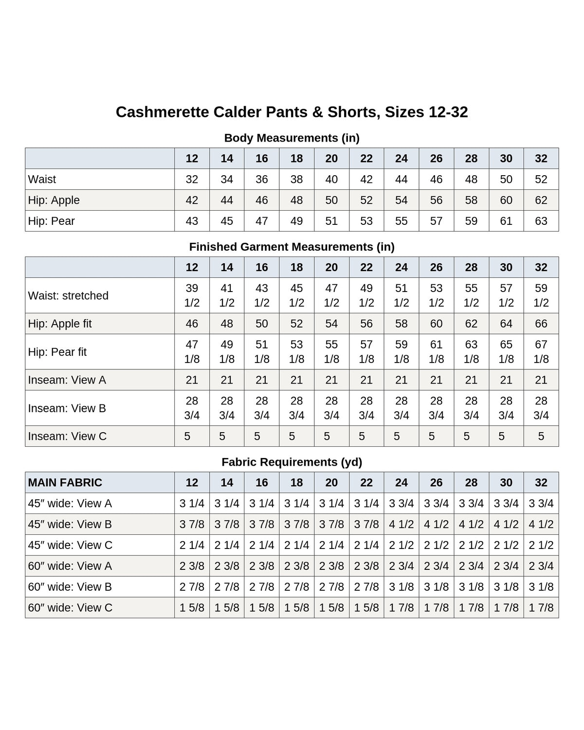 Cashmerette Calder Pants & Shorts PDF pattern