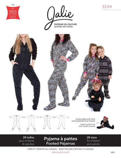 3244 // Footed pyjamas for men, women and children - Jalie