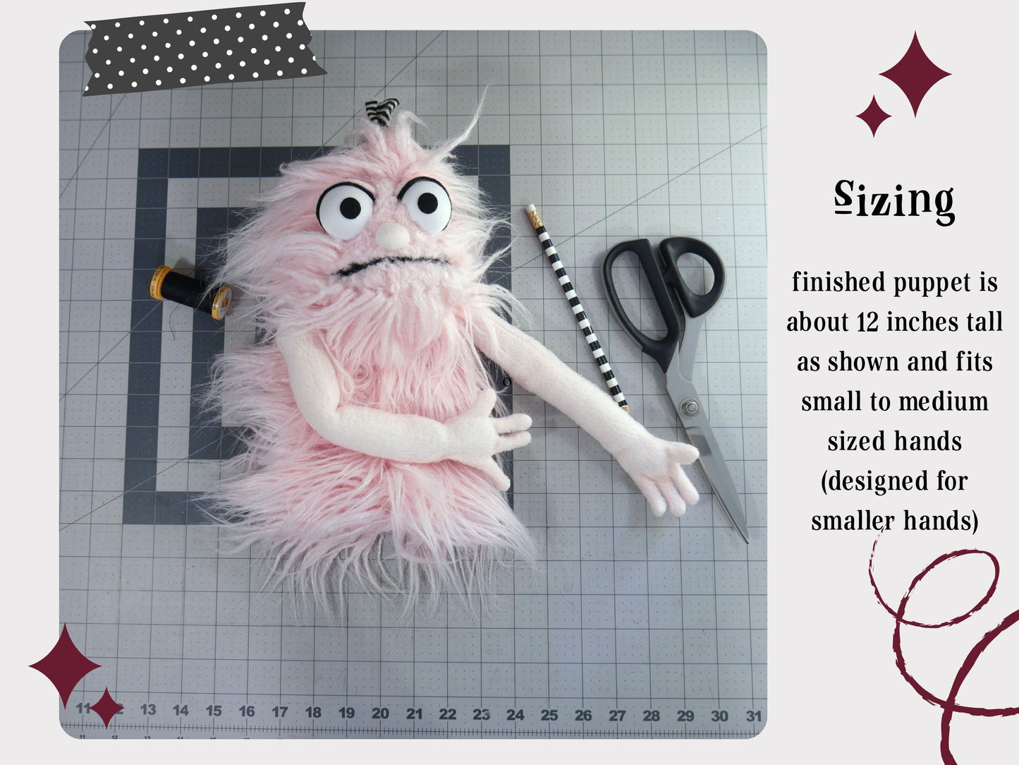 Furry Monster Puppet PDF Sewing Pattern