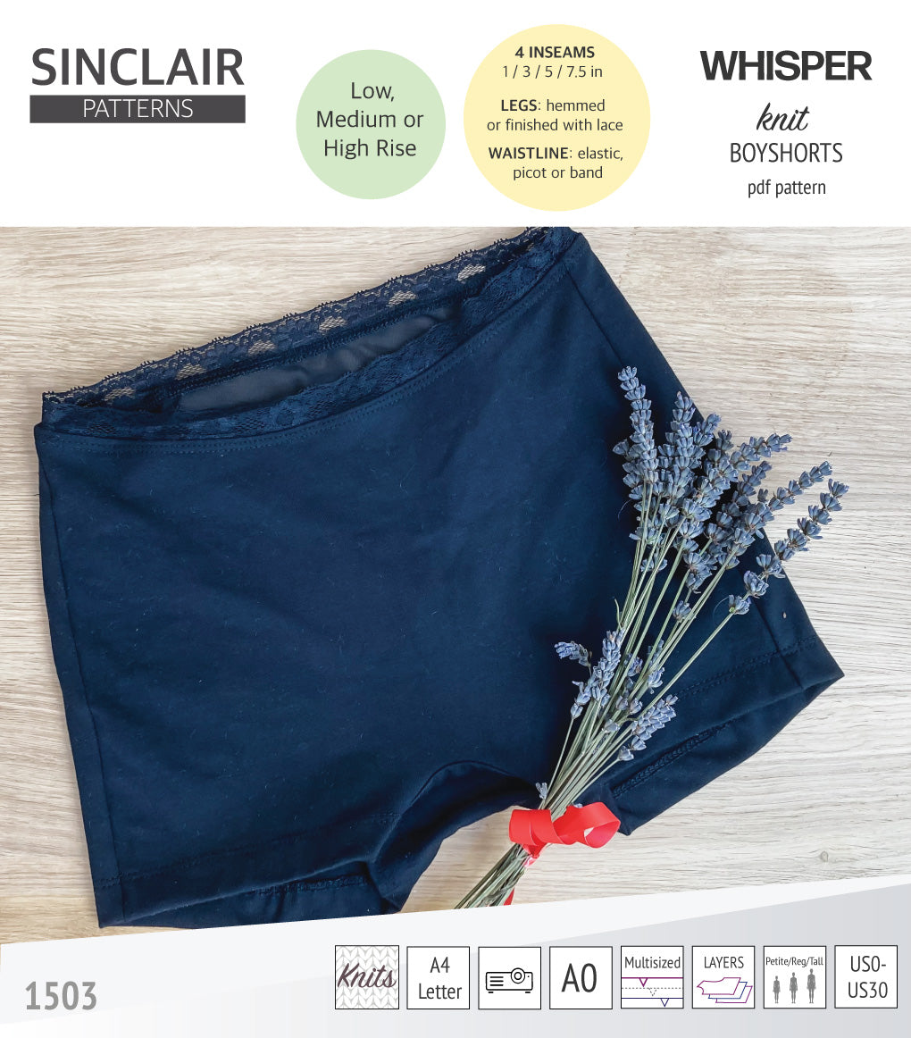Whisper no front seam boyshorts with various inseams (PDF)