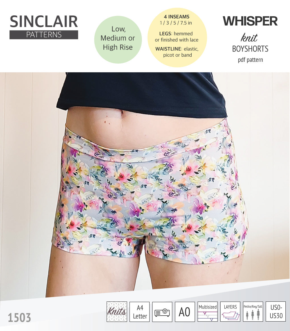 Whisper no front seam boyshorts with various inseams (PDF)