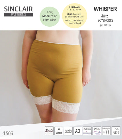 Whisper no front seam boyshorts with various inseams (PDF)