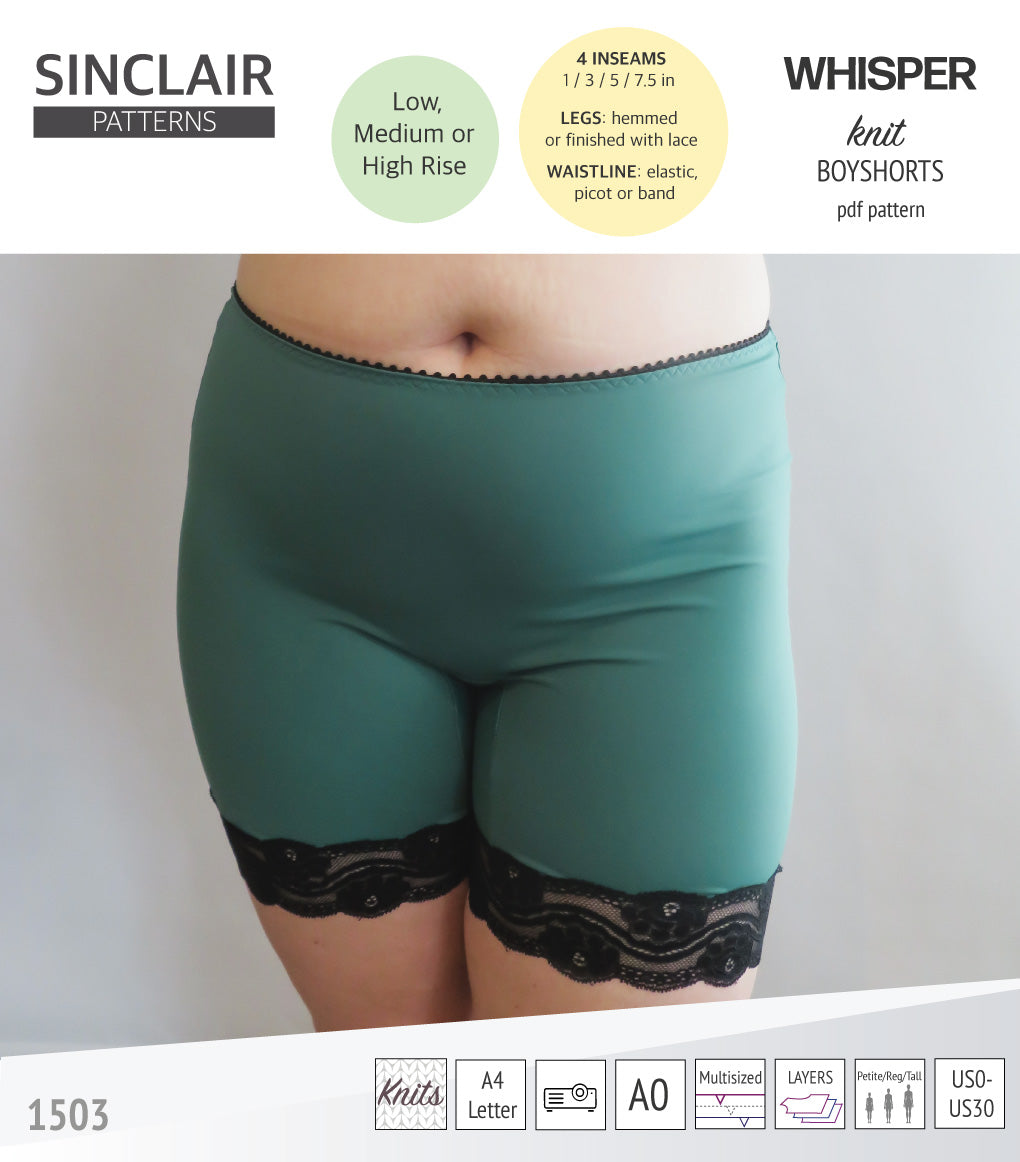 Whisper no front seam boyshorts with various inseams (PDF)