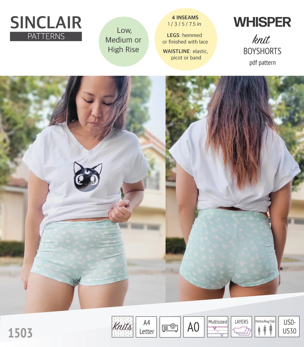 Whisper no front seam boyshorts with various inseams (PDF)