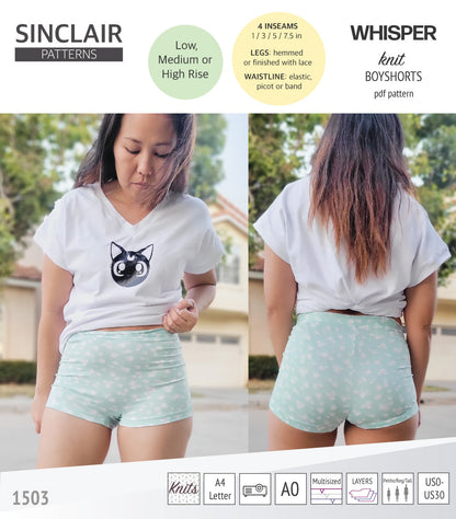 Whisper no front seam boyshorts with various inseams (PDF)