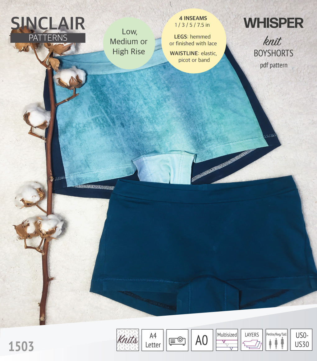 Whisper no front seam boyshorts with various inseams (PDF)