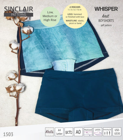 Whisper no front seam boyshorts with various inseams (PDF)