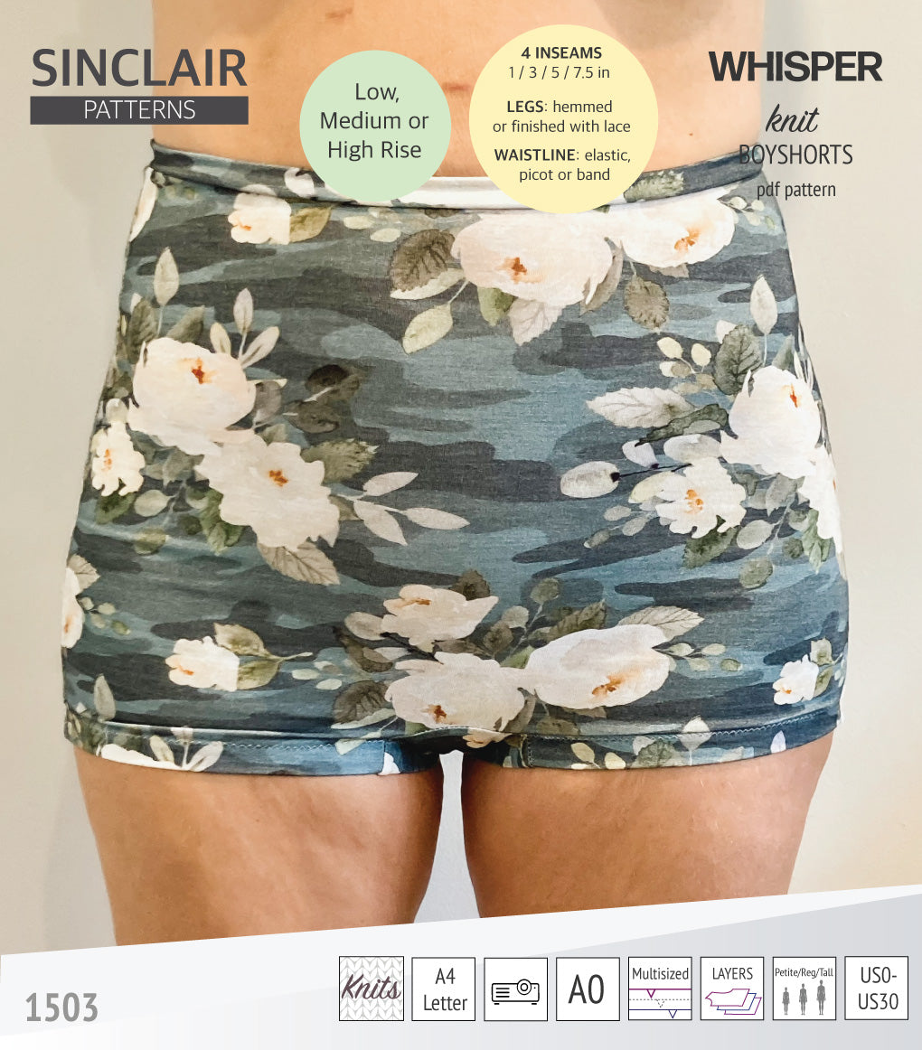 Whisper no front seam boyshorts with various inseams (PDF)