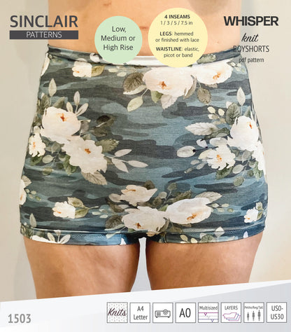 Whisper no front seam boyshorts with various inseams (PDF)