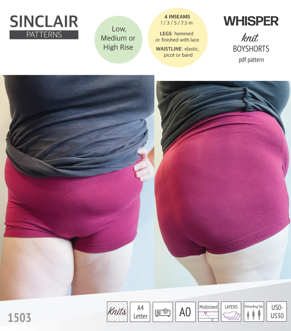 Whisper no front seam boyshorts with various inseams (PDF)