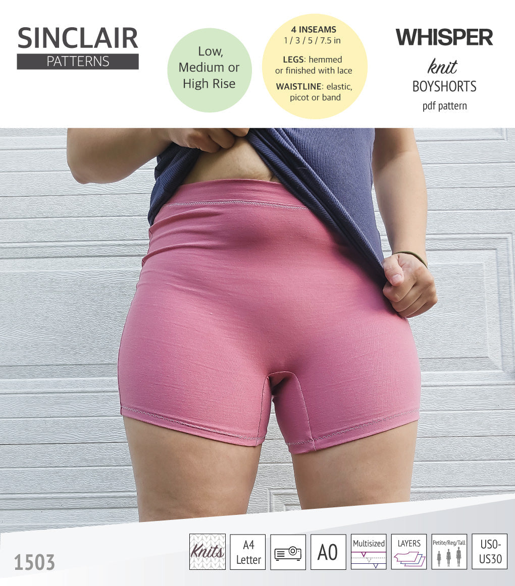 Whisper no front seam boyshorts with various inseams (PDF)